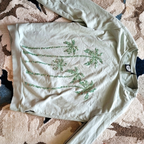 Woman Palm tree Sequin Crew Neck - Picture 1 of 5
